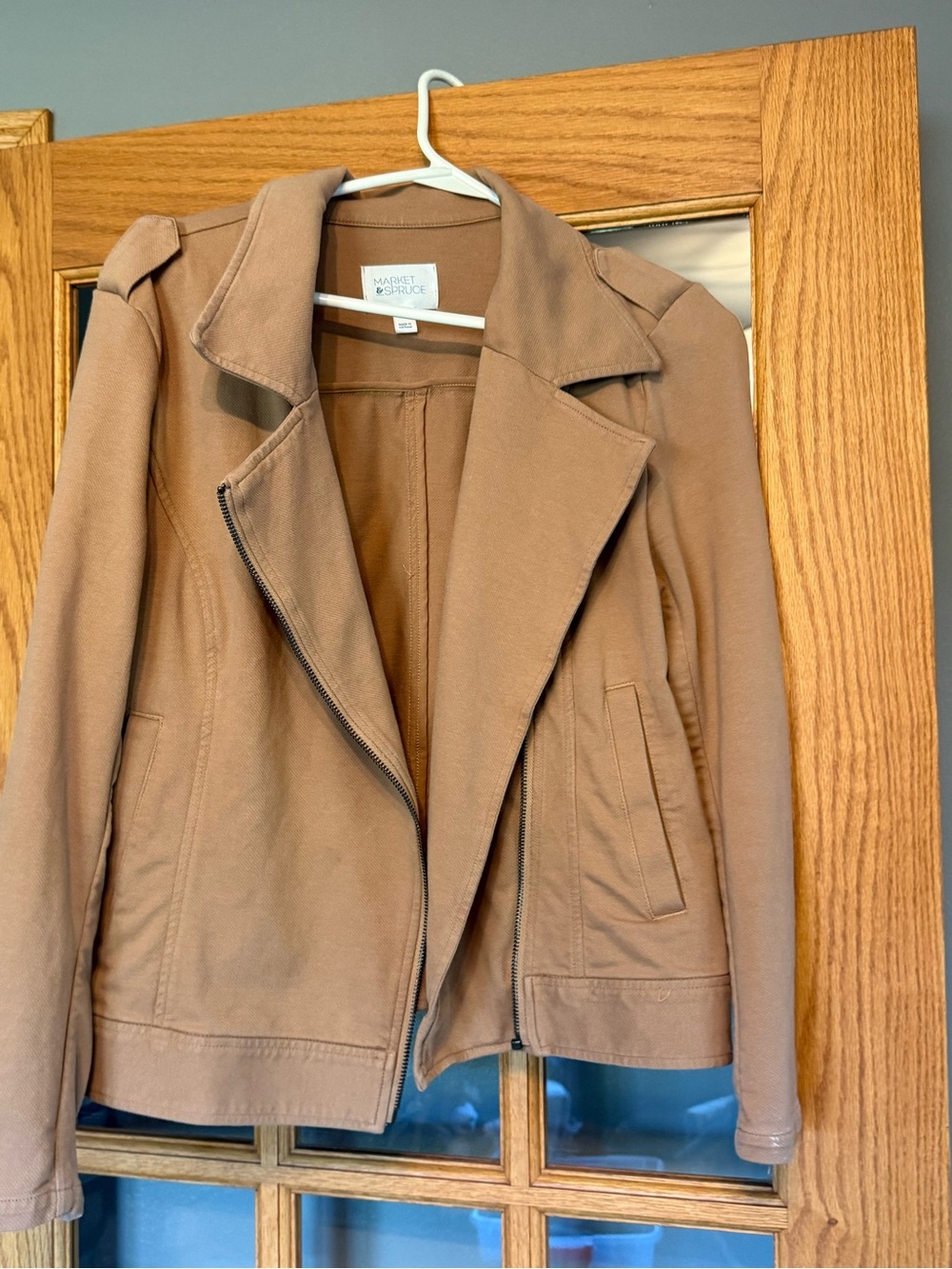 Market & Spruce Camel Moto Jacket with Asymmetrical Zip